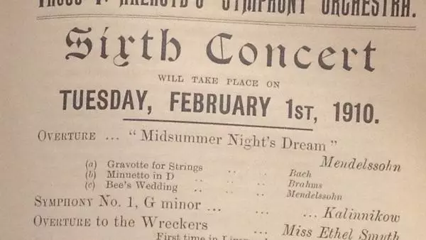 Detail from concert programme from 1910. Contact Rachel Cowgill for more information.