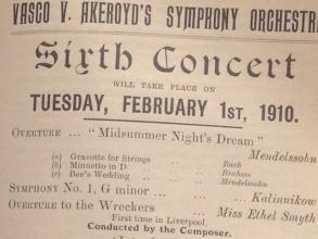 Detail from concert programme from 1910. Contact Rachel Cowgill for more information.